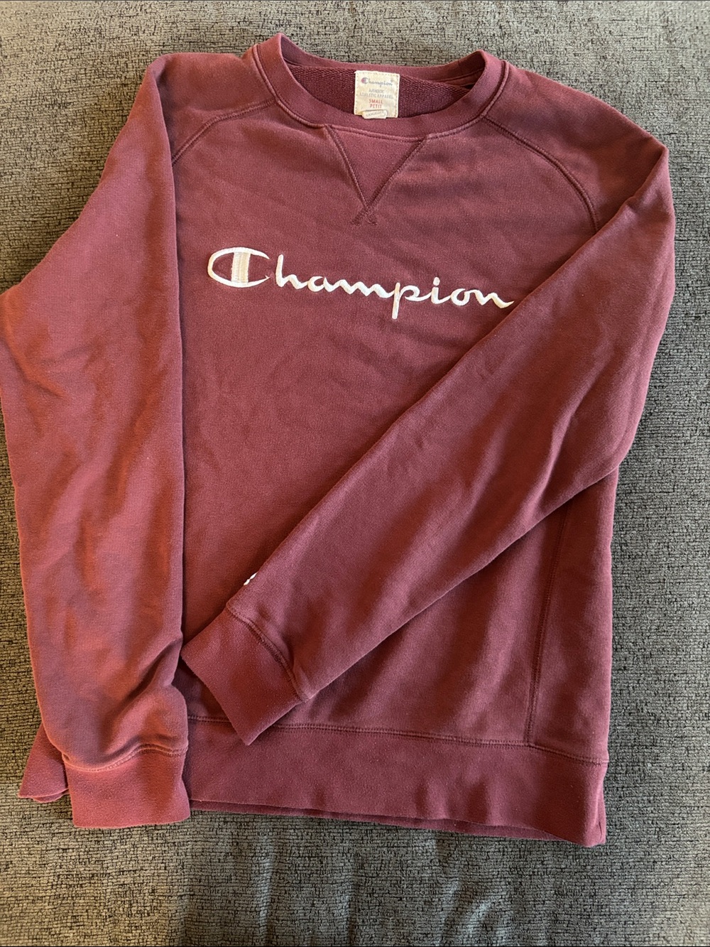 Champion Burgundy Crewneck Sweatshirt with White Script Logo
